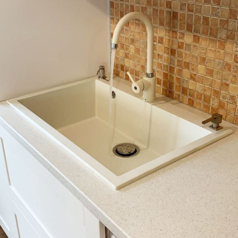 Chiuveta bucatarie granit CookingAid Cube ON7610 Alba Galbui / Jasmine + accesorii montaj [6]