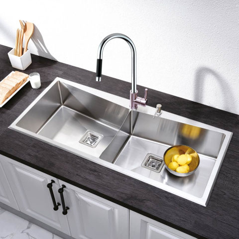 Chiuvete & Baterii - Chiuveta bucatarie HORECA inox dubla CookingAid VENUS-S Workstation cu dozator detergent, scurgator vase/paste/fructe, gratar rulabil inox + accesorii montaj