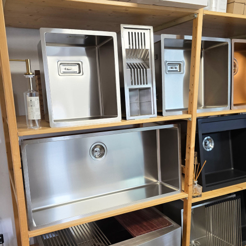 Chiuveta bucatarie inox CookingAid Box Lux 34 cu montaj pe/sub blat cu ventil scurgere dreptunghiular si accesorii montaj [6]