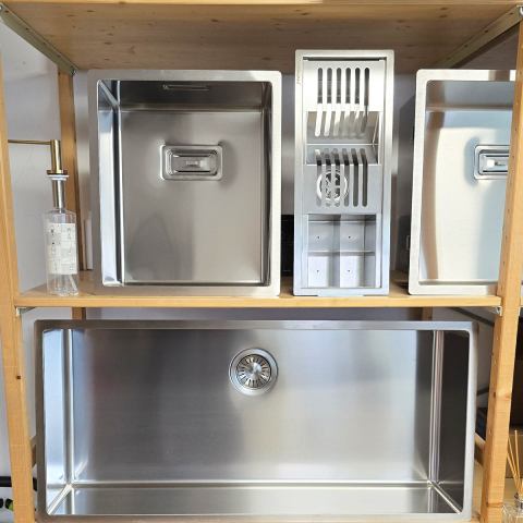 Chiuveta bucatarie inox CookingAid Box Lux 34 cu montaj pe/sub blat cu ventil scurgere dreptunghiular si accesorii montaj [5]