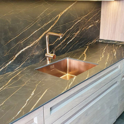 Chiuveta bucatarie inox CookingAid BOX LUX 50 COPPER cu strat PVD ceramic culoare cupru cu montaj pe/sub blat + accesorii montaj [9]