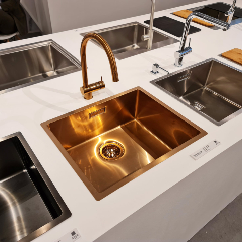 Chiuveta bucatarie inox CookingAid BOX LUX 50 COPPER cu strat PVD ceramic culoare cupru cu montaj pe/sub blat + accesorii montaj [15]