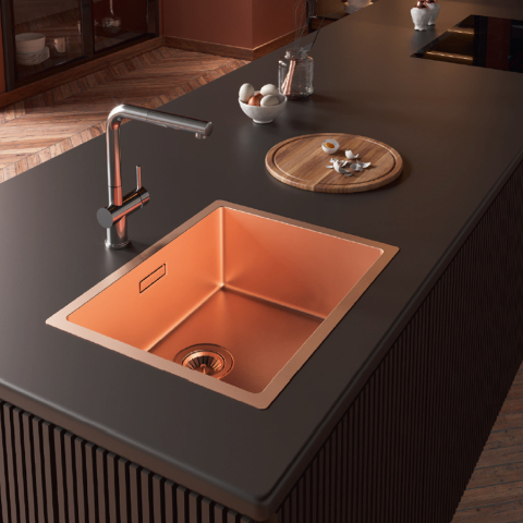 Chiuveta bucatarie inox CookingAid BOX LUX 50 COPPER cu strat PVD ceramic culoare cupru cu montaj pe/sub blat + accesorii montaj [11]