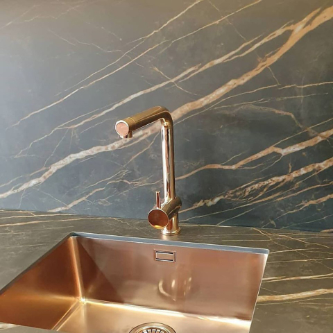 Chiuveta bucatarie inox CookingAid BOX LUX 50 COPPER cu strat PVD ceramic culoare cupru cu montaj pe/sub blat + accesorii montaj [10]