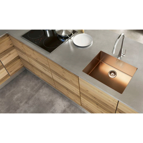 Inox - Chiuveta bucatarie inox CookingAid BOX LUX 50 COPPER cu strat PVD ceramic culoare cupru cu montaj pe/sub blat + accesorii montaj