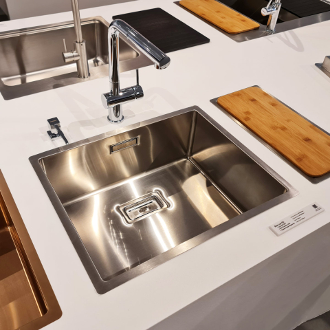 Chiuveta bucatarie inox CookingAid Box Lux 50 cu montaj pe/sub blat cu ventil scurgere dreptunghiular si accesorii montaj [6]