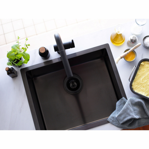 Chiuveta bucatarie inox CookingAid BOX LUX 50 DARK GREY cu strat PVD ceramic culoare gri inchis / negru cu montaj pe/sub blat + accesorii montaj [5]