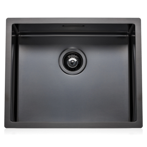 Chiuveta bucatarie inox CookingAid BOX LUX 50 DARK GREY cu strat PVD ceramic culoare gri inchis / negru cu montaj pe/sub blat + accesorii montaj [6]