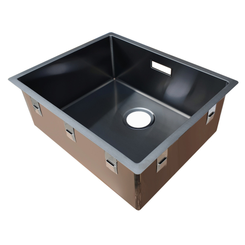 Chiuveta bucatarie inox CookingAid BOX LUX 50 DARK GREY cu strat PVD ceramic culoare gri inchis / negru cu montaj pe/sub blat + accesorii montaj [7]