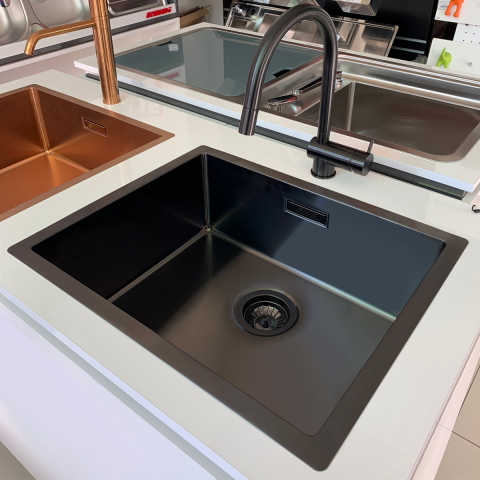 Chiuveta bucatarie inox CookingAid BOX LUX 50 DARK GREY cu strat PVD ceramic culoare gri inchis / negru cu montaj pe/sub blat + accesorii montaj [4]