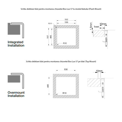 Chiuveta bucatarie inox CookingAid BOX LUX 57 cu ventil automat scurgere dreptunghiular si accesorii montaj [15]