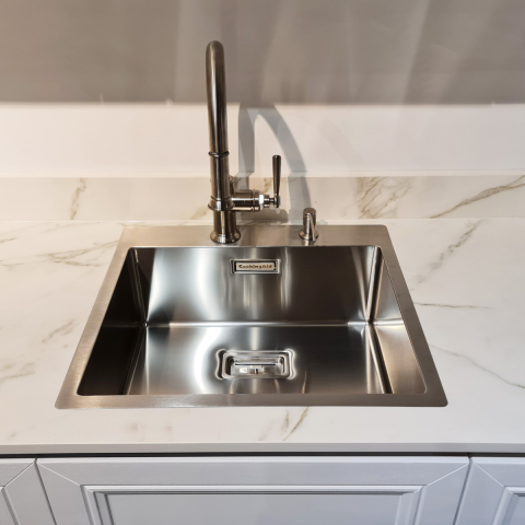 Chiuveta bucatarie inox CookingAid BOX LUX 57 cu ventil automat scurgere dreptunghiular si accesorii montaj [11]