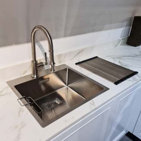 Chiuveta bucatarie inox CookingAid BOX LUX 57 cu ventil automat scurgere dreptunghiular si accesorii montaj [4]