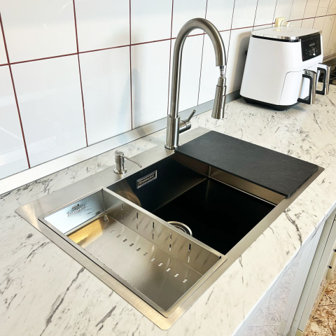 Chiuveta bucatarie inox CookingAid BOX LUX 76 + dozator detergent + accesorii montaj [23]