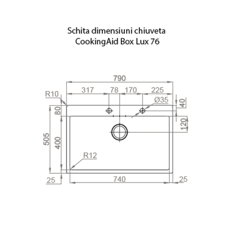 Chiuveta bucatarie inox CookingAid BOX LUX 76 + dozator detergent + accesorii montaj [30]