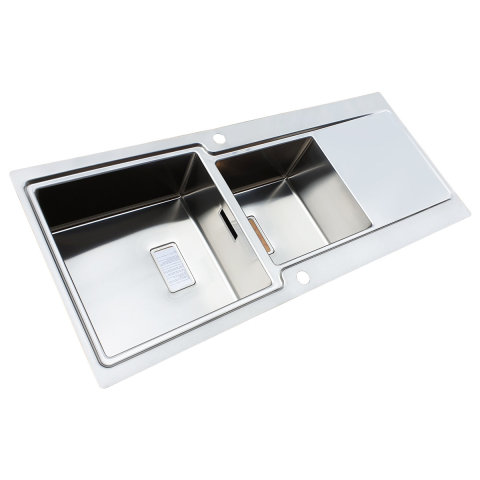 Chiuveta bucatarie inox CookingAid EVO 116 dubla cu 2 cuve + picurator si ventil automat reversibila stanga/dreapta + accesorii montaj [2]