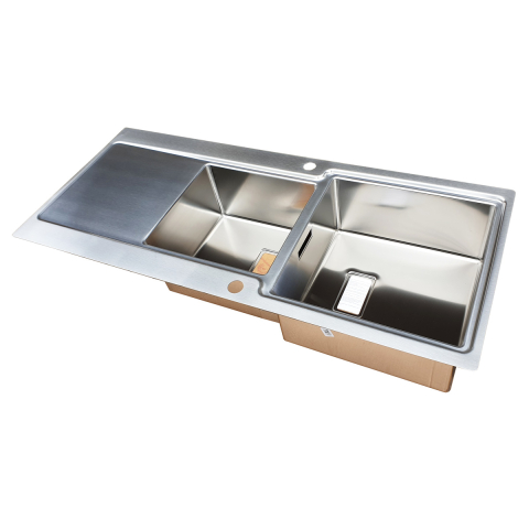 Chiuveta bucatarie inox CookingAid EVO 116 dubla cu 2 cuve + picurator si ventil automat reversibila stanga/dreapta + accesorii montaj [5]