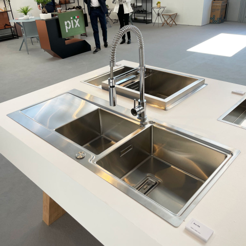 Chiuveta bucatarie inox CookingAid EVO 116 dubla cu 2 cuve + picurator si ventil automat reversibila stanga/dreapta + accesorii montaj [14]