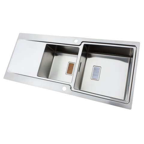 Chiuveta bucatarie inox CookingAid EVO 116 dubla cu 2 cuve + picurator si ventil automat reversibila stanga/dreapta + accesorii montaj [4]