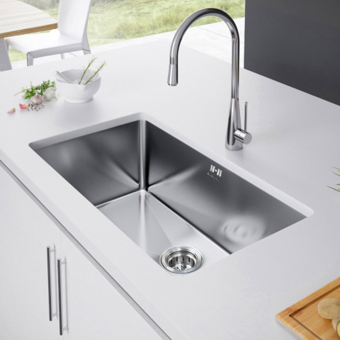 Chiuvete - Chiuveta bucatarie inox CookingAid HERA LARGE cu dozator detergent, scurgator vase/paste/fructe, gratar rulabil inox, tocator Sapele + accesorii montaj