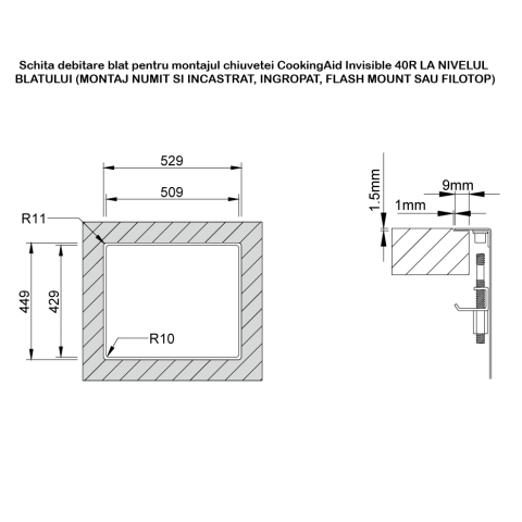 Chiuveta bucatarie inox CookingAid INVISIBLE 40R cu baterie telescopica integrata, capac scurgere invizibil, tocator sticla temperizata + accesorii montaj [8]