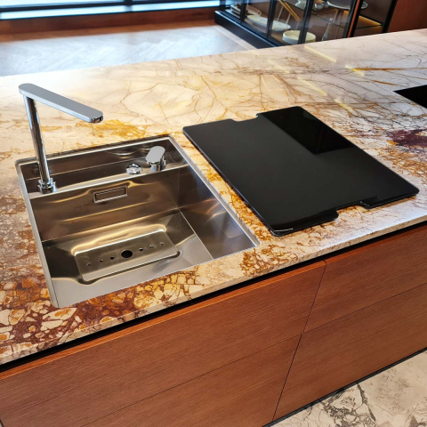 Chiuveta bucatarie inox CookingAid INVISIBLE 40R cu baterie telescopica integrata, tocator sticla temperizata, tocator resturi alimenatare Rodi + adaptor tocator First [17]