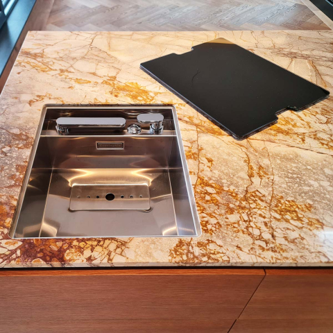 Chiuveta bucatarie inox CookingAid INVISIBLE 40R cu baterie telescopica integrata, tocator sticla temperizata, tocator resturi alimenatare Rodi + adaptor tocator First [16]