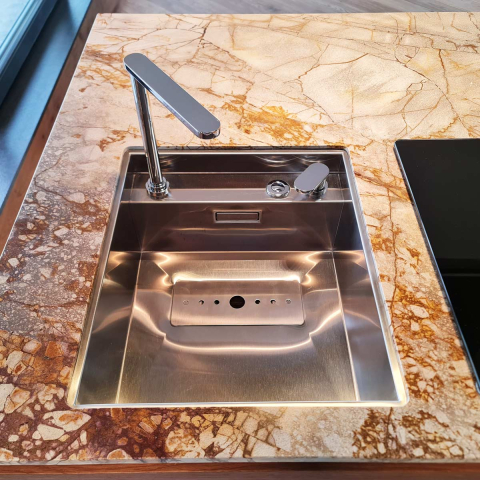 Chiuveta bucatarie inox CookingAid INVISIBLE 40R cu baterie telescopica integrata, tocator sticla temperizata, tocator resturi alimenatare Rodi + adaptor tocator First [20]