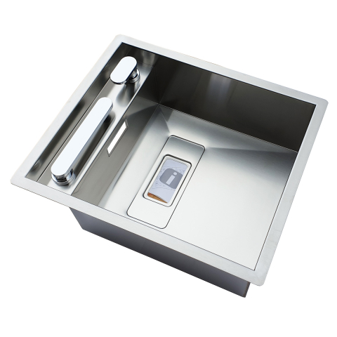 Chiuveta bucatarie inox CookingAid INVISIBLE 40R cu treapta pentru baterie si capac scurgere invizibil + accesorii montaj [15]