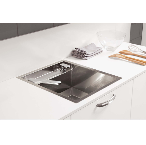 Chiuveta bucatarie inox CookingAid INVISIBLE 40R cu treapta pentru baterie si capac scurgere invizibil + accesorii montaj [10]