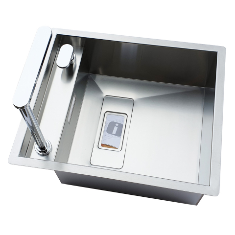 Chiuveta bucatarie inox CookingAid INVISIBLE 40R cu treapta pentru baterie si capac scurgere invizibil + accesorii montaj [17]