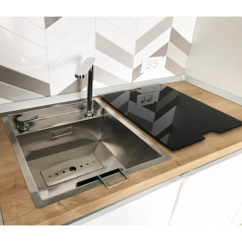 Chiuveta bucatarie inox CookingAid INVISIBLE 40R cu treapta pentru baterie si capac scurgere invizibil + accesorii montaj [11]