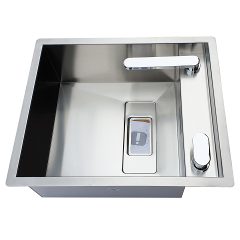 Chiuveta bucatarie inox CookingAid INVISIBLE 40R cu treapta pentru baterie si capac scurgere invizibil + accesorii montaj [18]