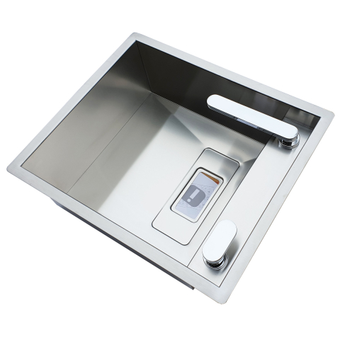 Chiuveta bucatarie inox CookingAid INVISIBLE 40R cu treapta pentru baterie si capac scurgere invizibil + accesorii montaj [19]