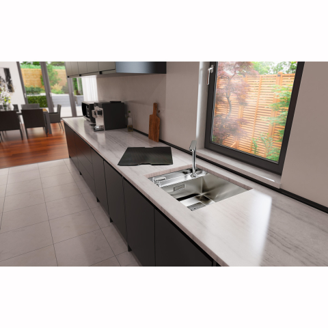 Chiuveta bucatarie inox CookingAid INVISIBLE 40R cu treapta pentru baterie si capac scurgere invizibil + accesorii montaj [26]