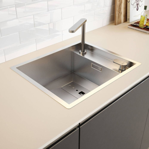 Chiuvete & Baterii - Chiuveta bucatarie inox CookingAid INVISIBLE 40R cu treapta pentru baterie si capac scurgere invizibil + accesorii montaj