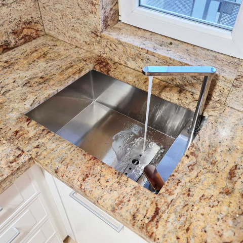 Chiuveta bucatarie inox CookingAid INVISIBLE 50R cu baterie telescopica integrata, capac scurgere invizibil + accesorii montaj [15]