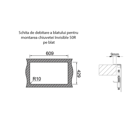 Chiuveta bucatarie inox CookingAid INVISIBLE 50R cu baterie telescopica integrata, capac scurgere invizibil + accesorii montaj [17]