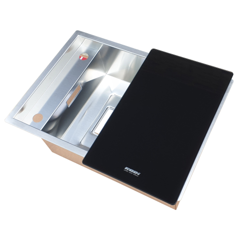 Chiuveta bucatarie inox CookingAid INVISIBLE 50R cu baterie telescopica integrata, capac scurgere invizibil + accesorii montaj [9]