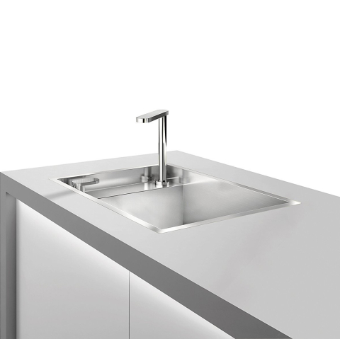 Set chiuvete si baterii - Chiuveta bucatarie inox CookingAid INVISIBLE 50R cu baterie telescopica integrata, capac scurgere invizibil + accesorii montaj