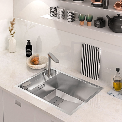 Chiuveta bucatarie inox CookingAid INVISIBLE 50R cu capac scurgere invizibil + accesorii montaj [5]