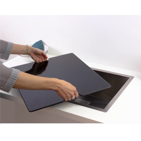 Chiuveta bucatarie inox CookingAid INVISIBLE 70 cu scurgator vase si baterie telescopica integrata, capac scurgere invizibil, tocator sticla temperizata + accesorii montaj [6]