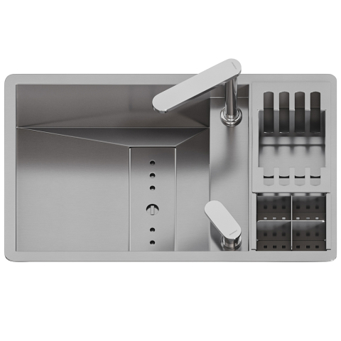 Chiuveta bucatarie inox CookingAid INVISIBLE 70 cu scurgator vase si baterie telescopica integrata, capac scurgere invizibil, tocator sticla temperizata + accesorii montaj [5]