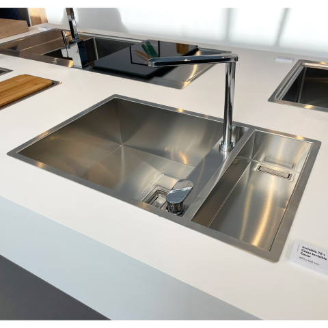 Chiuveta bucatarie inox CookingAid INVISIBLE 70 cu scurgator vase si baterie telescopica integrata, capac scurgere invizibil, tocator sticla temperizata + accesorii montaj [12]