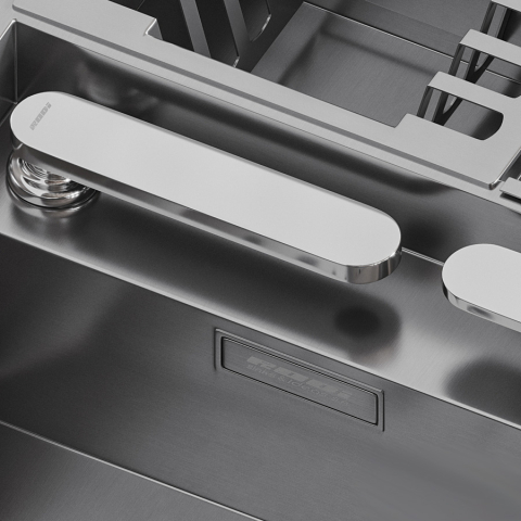 Chiuveta bucatarie inox CookingAid INVISIBLE 70 cu scurgator vase si baterie telescopica integrata, capac scurgere invizibil, tocator sticla temperizata + accesorii montaj [4]