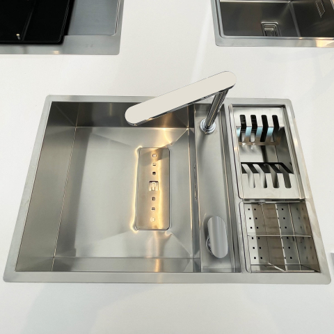 Chiuveta bucatarie inox CookingAid INVISIBLE 70 cu scurgator vase si baterie telescopica integrata, capac scurgere invizibil, tocator sticla temperizata + accesorii montaj [15]
