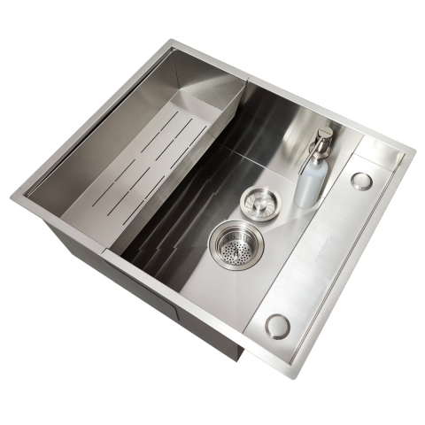 Chiuveta bucatarie inox CookingAid INVISIBLE DEEP cu baterie telescopica integrata, scurgator vase/paste/fructe, tocator sticla temperizata, dozator detergent + accesorii montaj [5]