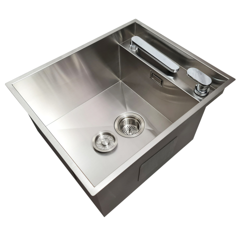 Chiuveta bucatarie inox CookingAid INVISIBLE DEEP cu baterie telescopica integrata, scurgator vase/paste/fructe, tocator sticla temperizata, dozator detergent + accesorii montaj [13]