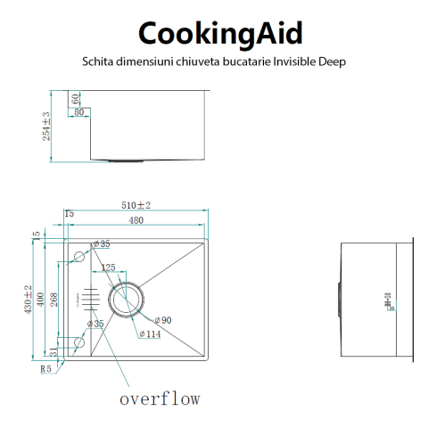 Chiuveta bucatarie inox CookingAid INVISIBLE DEEP cu scurgator vase/paste/fructe, dozator detergent + accesorii montaj [20]