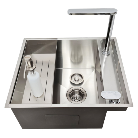 Chiuveta bucatarie inox CookingAid INVISIBLE DEEP cu scurgator vase/paste/fructe, dozator detergent + accesorii montaj [10]